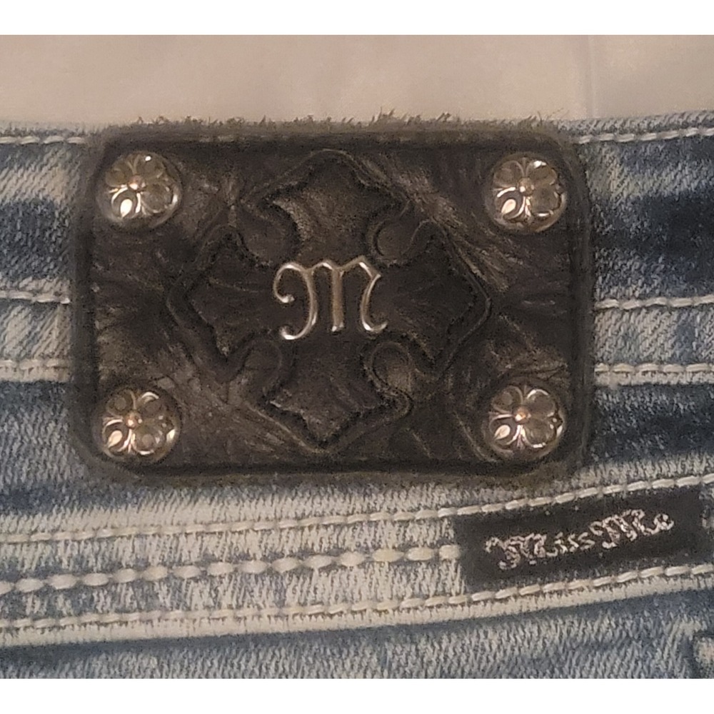 MISS ME Denim Women's 29 JE048C6‎ Crop Embroidered Thick Stitch Blue Jeans - Picture 4 of 15
